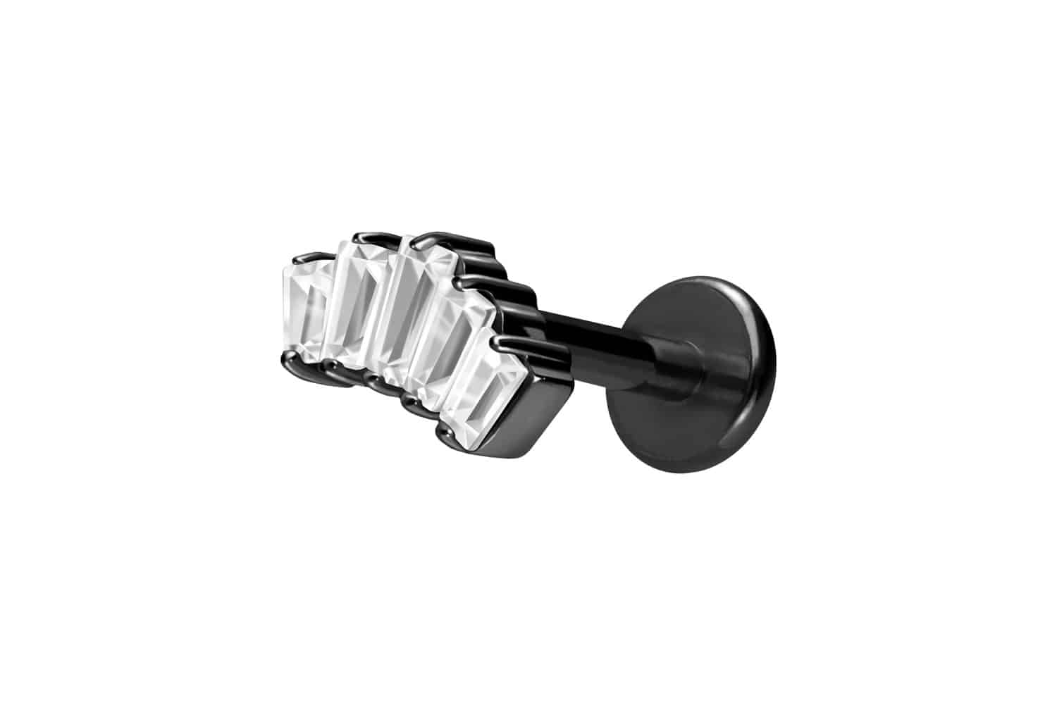 Titan Labret Piercing mit Innengewinde 5 EINGEFASSTE KRISTALLRECHTECKE